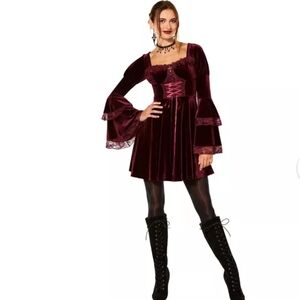 Spirit Velvet Long Sleeve Dress in Deep Burgundy